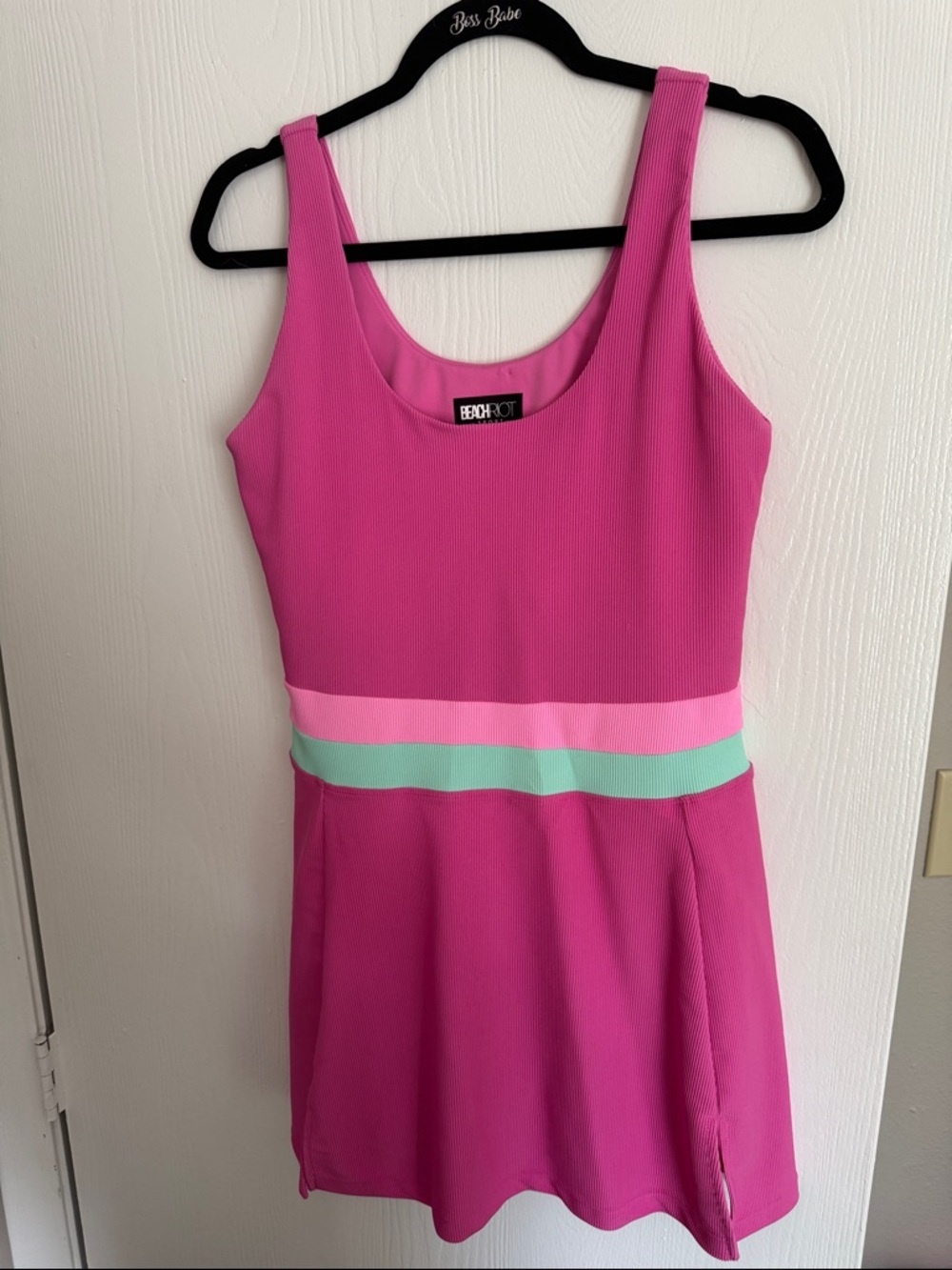 Beach Riot Bright Pink Tank Dress with Mint & Light Pink Stripes